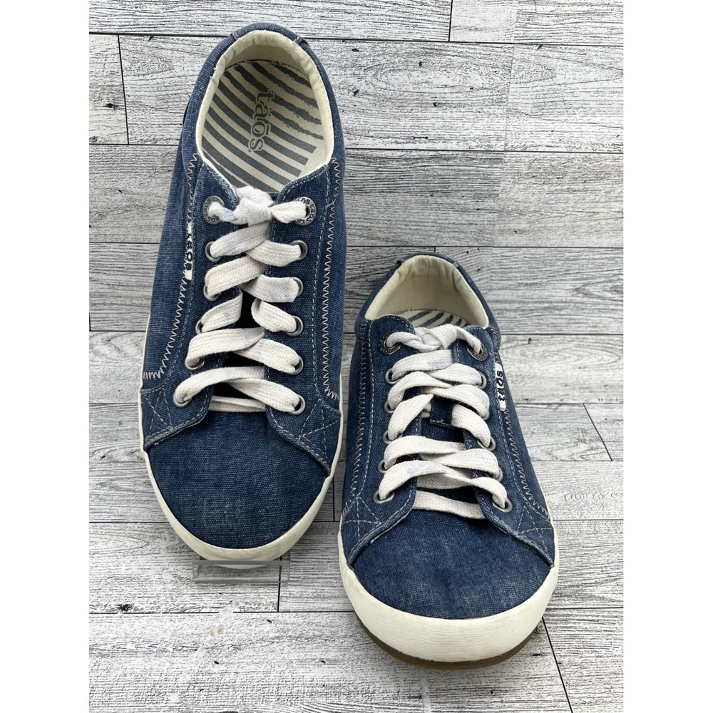 Taos Star Blue Denim Canvas Low Top Lace Up Sneakers Women Flat Shoes Size 7‎